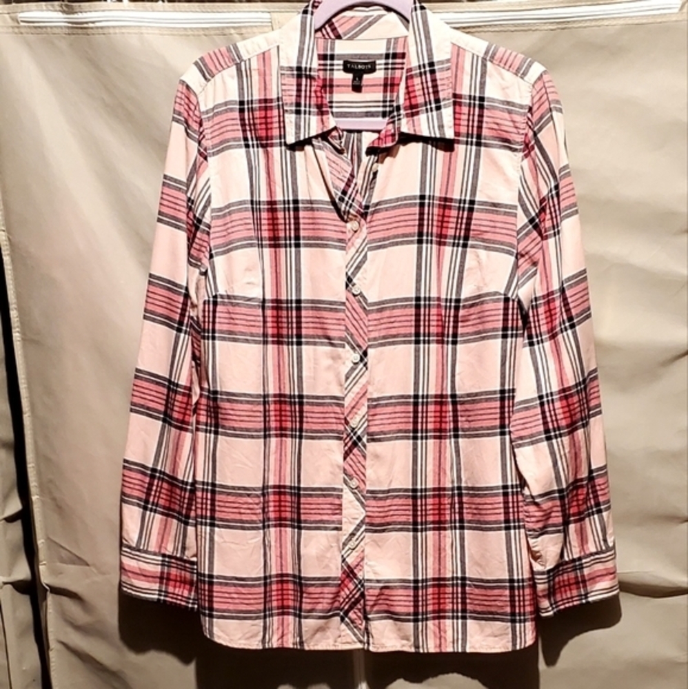 Talbots Pink Plaid Cotton Button Down Shirt Top Blouse Women Size Large - Picture 3 of 7